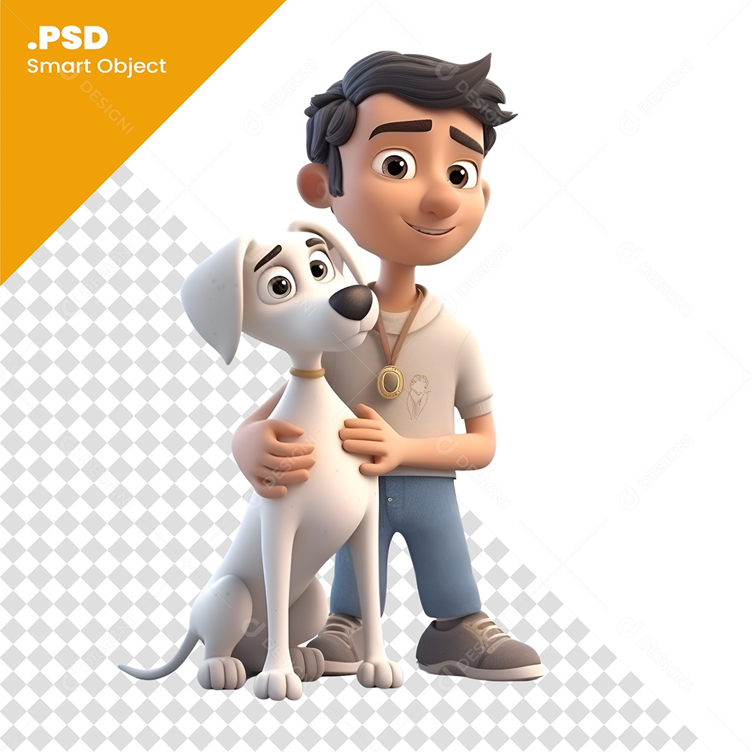 Personagem 3D Homem Segurando Cachorro Branco Para Composição PSD
