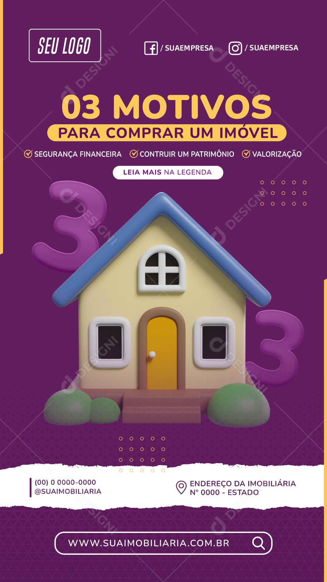 Post Story 03 Motivos Para Comprar um Imóvel Social Media PSD Editável
