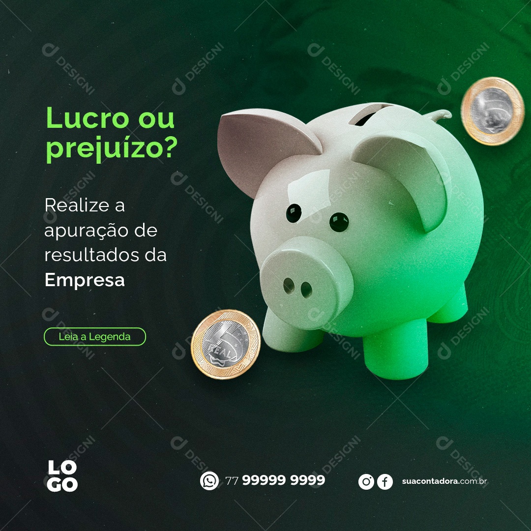 Realize a Apuração de Resultados da Empresa Lucro ou Prejuízo Social Media PSD Editável