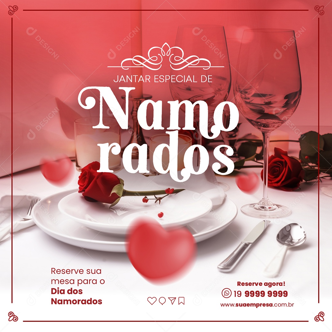 Jantar Especial De Namorados Reserva De Mesa Dia Dos Namorados Social Media PSD Editável