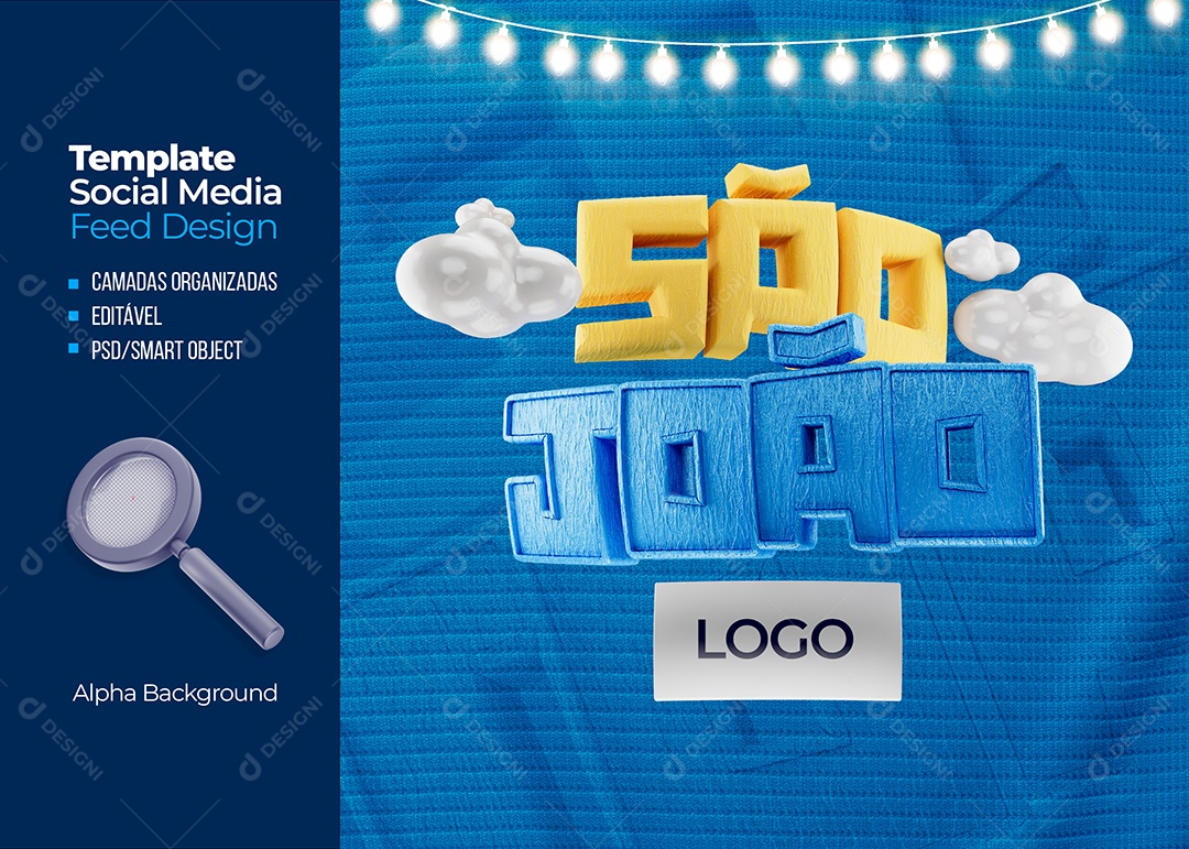 Selo 3D São João Lâmpadas Para Composição PSD