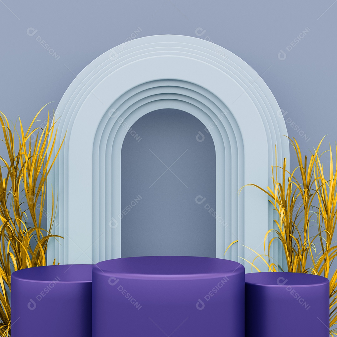 Cenário Pódio Roxo Folhas Amarela Para Exposição De Produto PSD