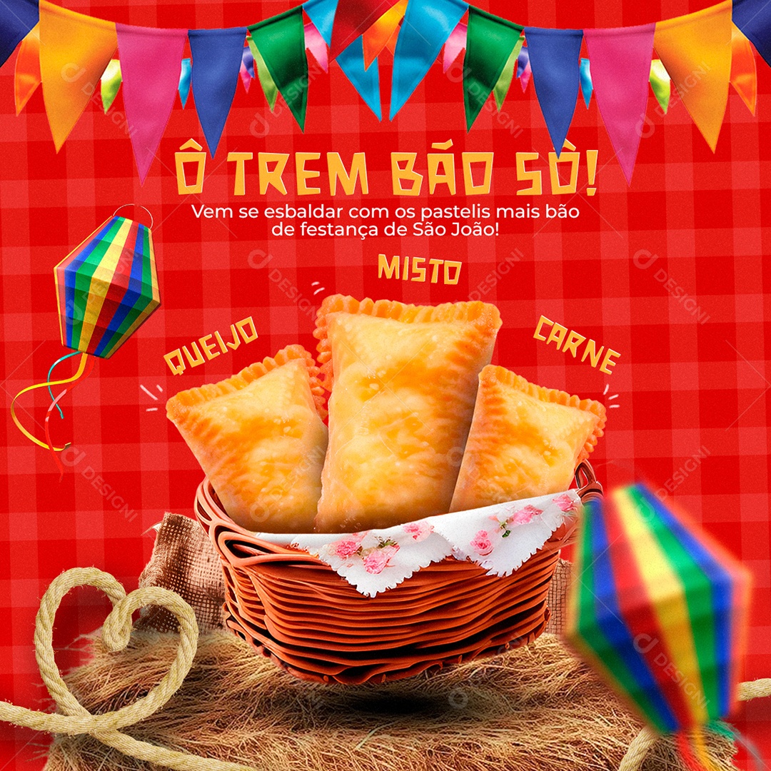 Ô Trem Bão Só Queijo Misto Carne Pastelaria Social Media PSD Editável