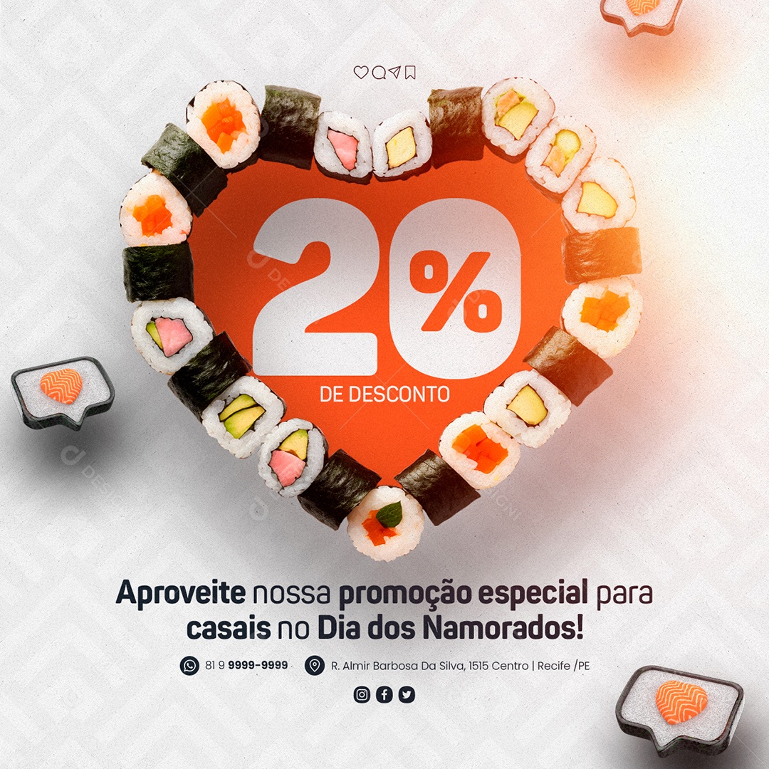 Aproveite Nossa Promoção 20% De Desconto Comida Japonesa Social Media PSD Editável
