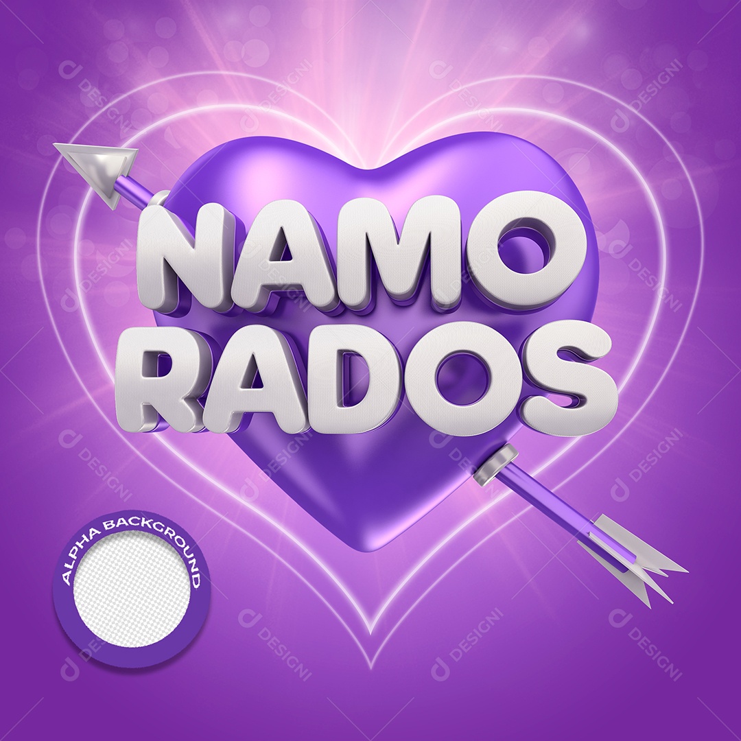 Purple Heart Valentine's 3D Stamp with Arrow for PSD Composition