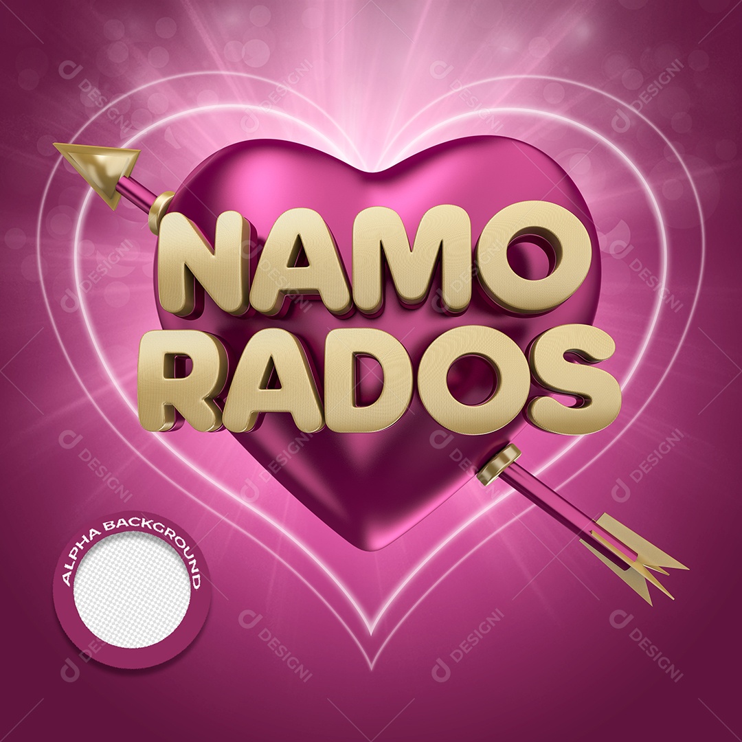 Namorados Coração Rosa Com Flecha Selo 3D Para Composição PSD