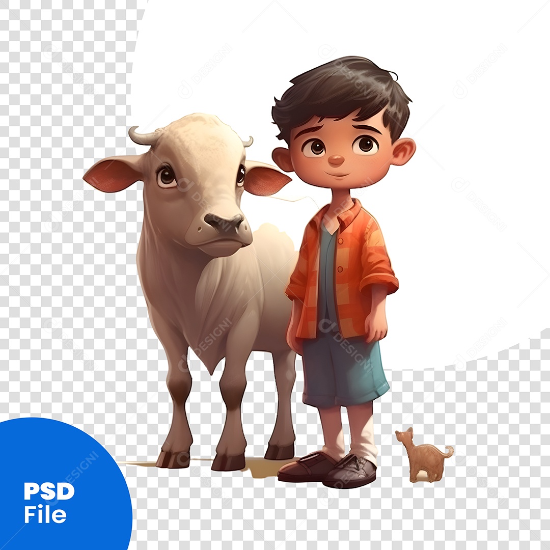 Garoto Com Animais Personagem 3D Para Composição PSD