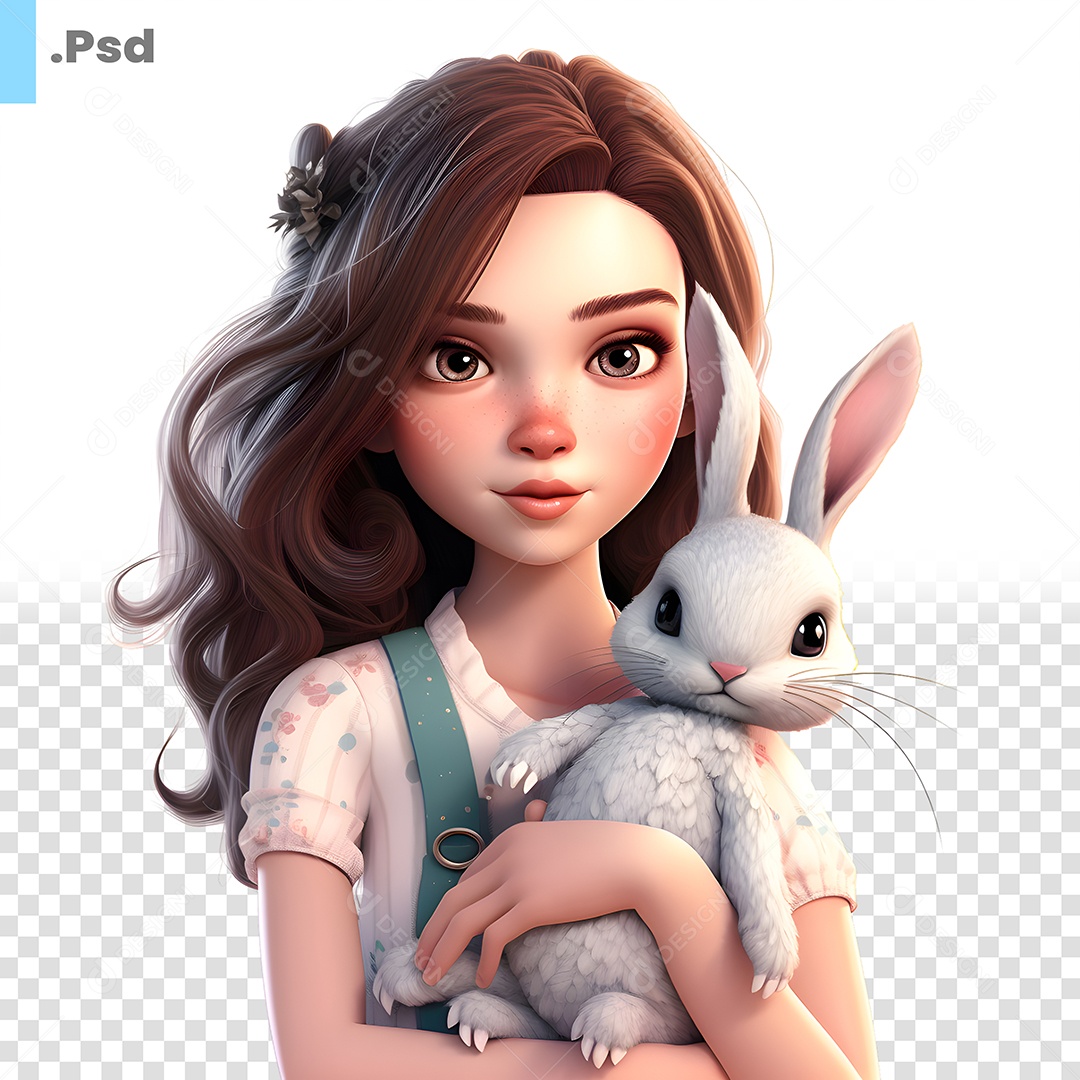 Mulher Com Coelho Personagem 3D Para Composição PSD