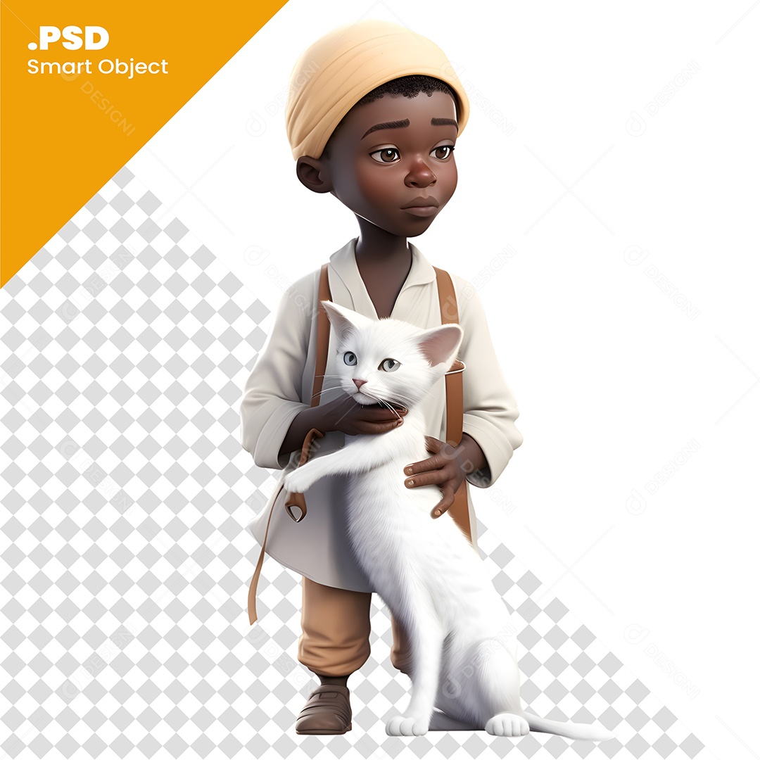 Menino Segurando Gato Personagem 3D Para Composição PSD