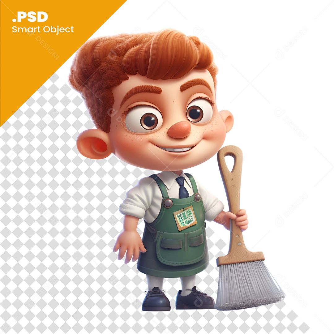 Faxineiro Personagem 3D Para Composição PSD
