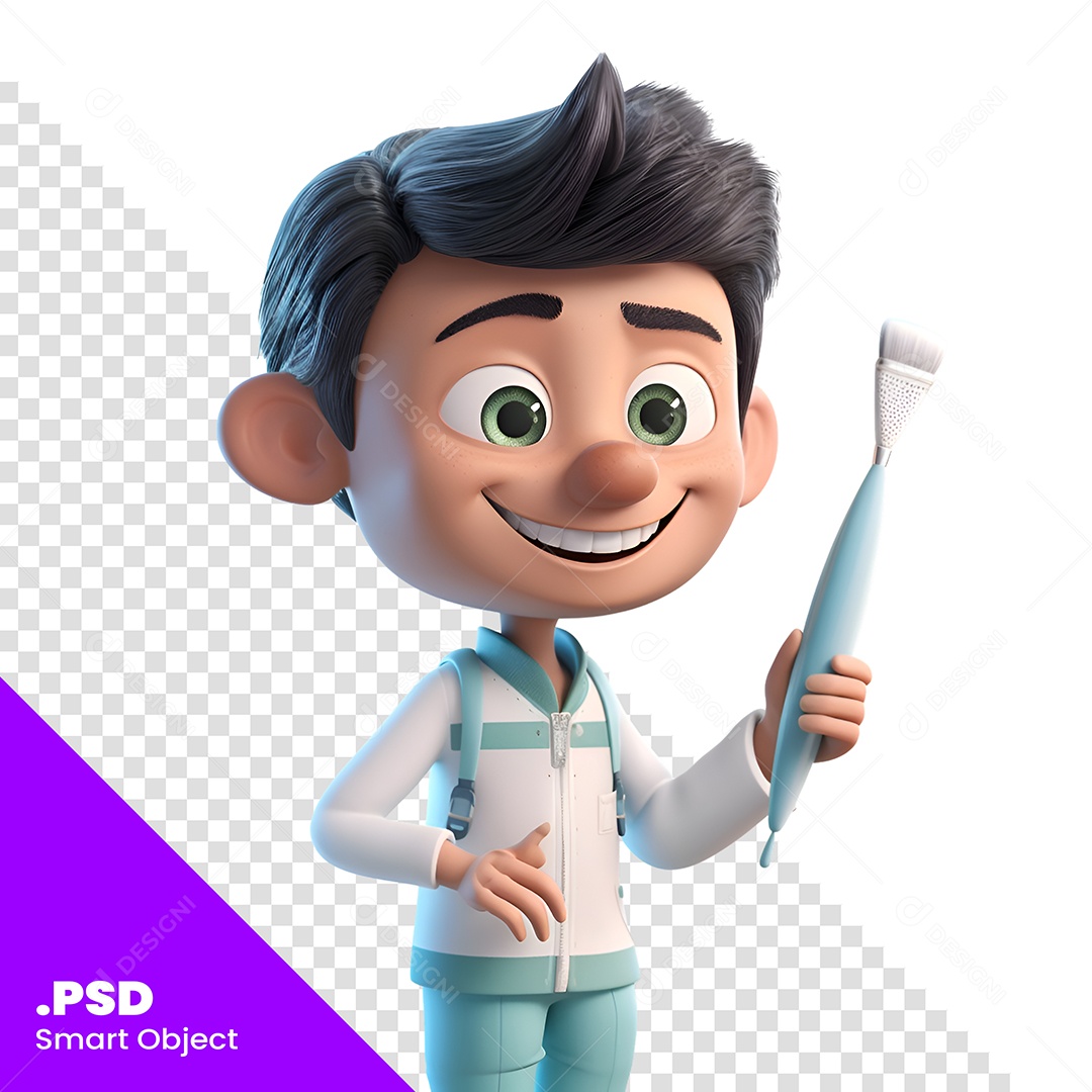 Artista Pintor Personagem 3D Para Composição PSD