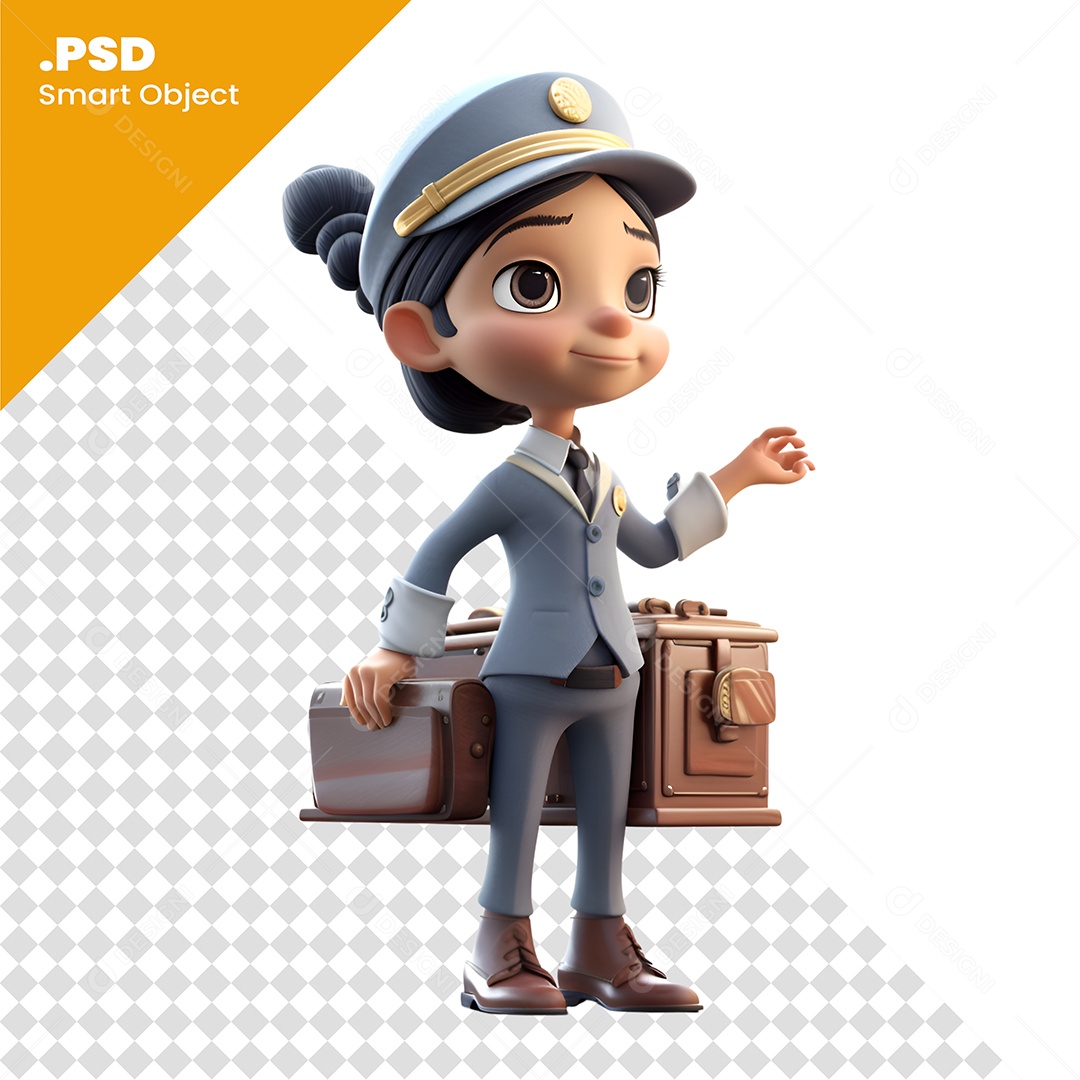 mulher Policial Personagem 3D Para Composição PSD