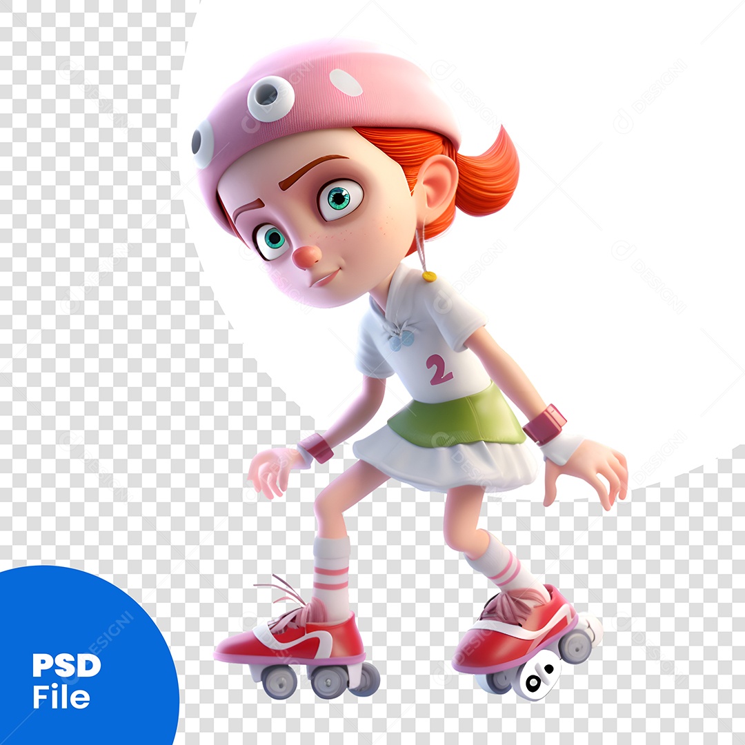 Menina Andando De Patins Personagem 3D Para Composição PSD