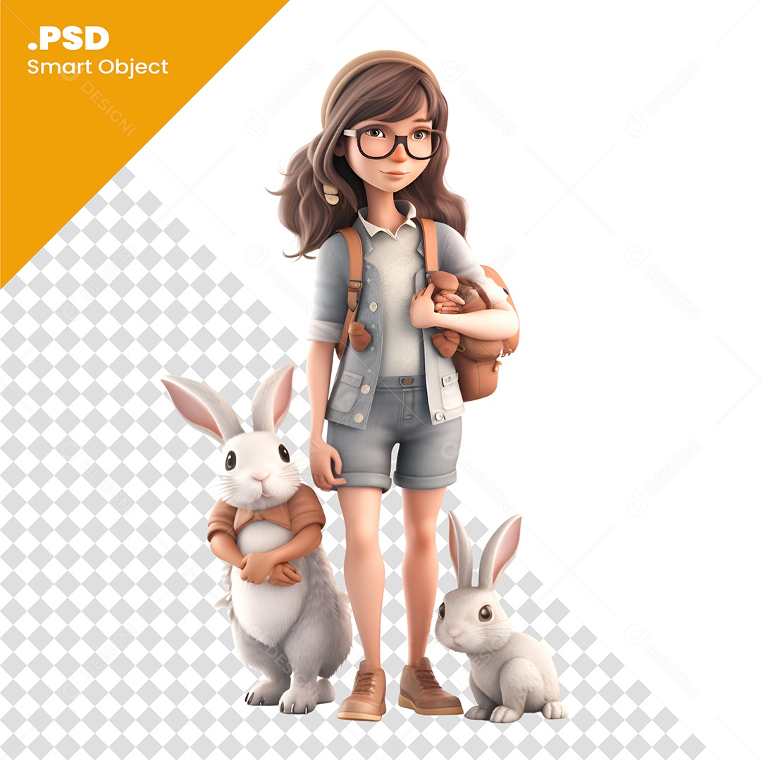 Mulher Com Animais Personagem 3D Para Composição PSD