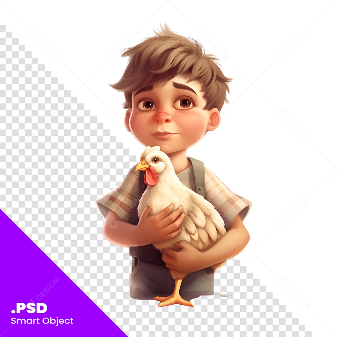 Segurando A Galinha Personagem 3D Para Composição PSD