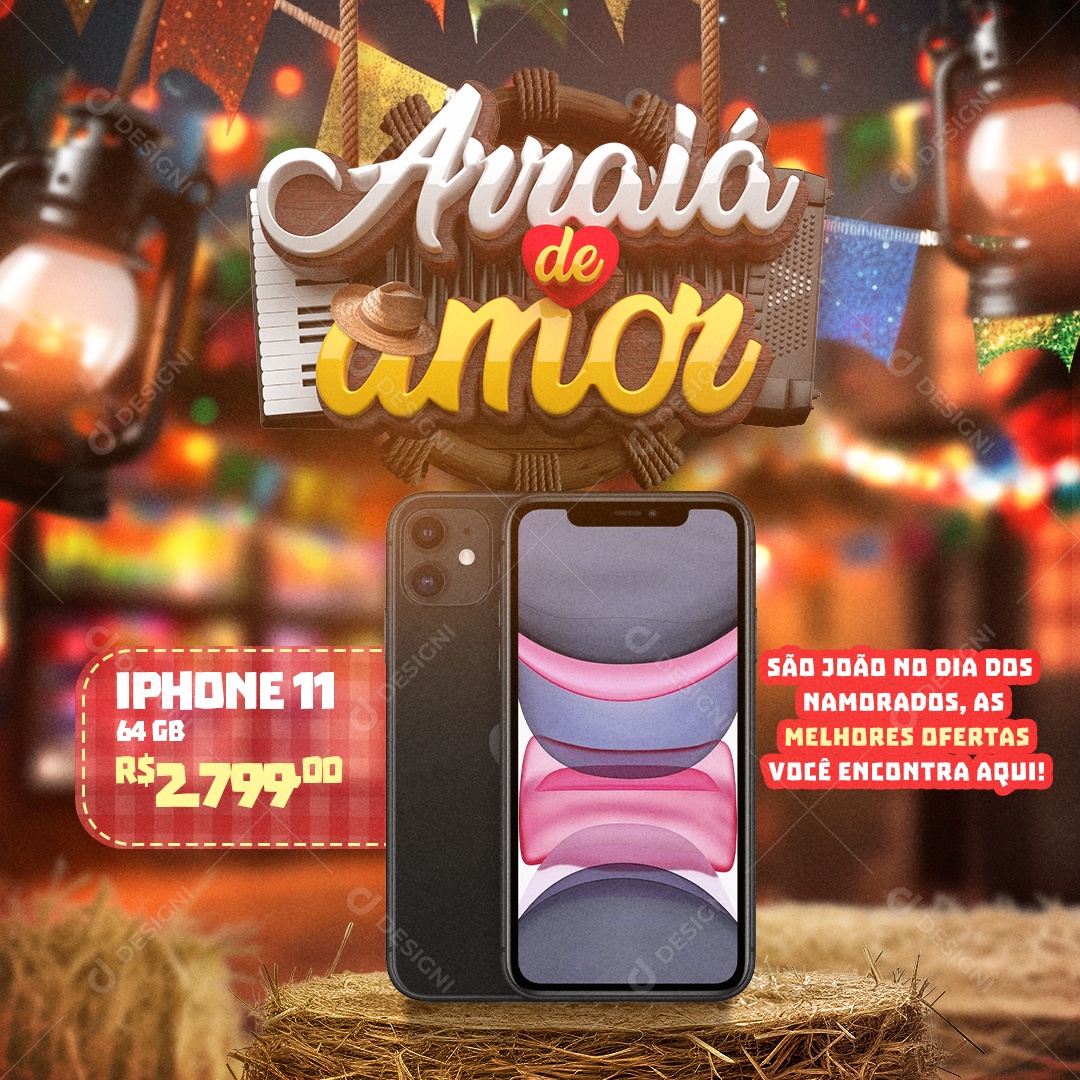 Social Media Arraiá De Amor São João Iphone 11 PSD Editável