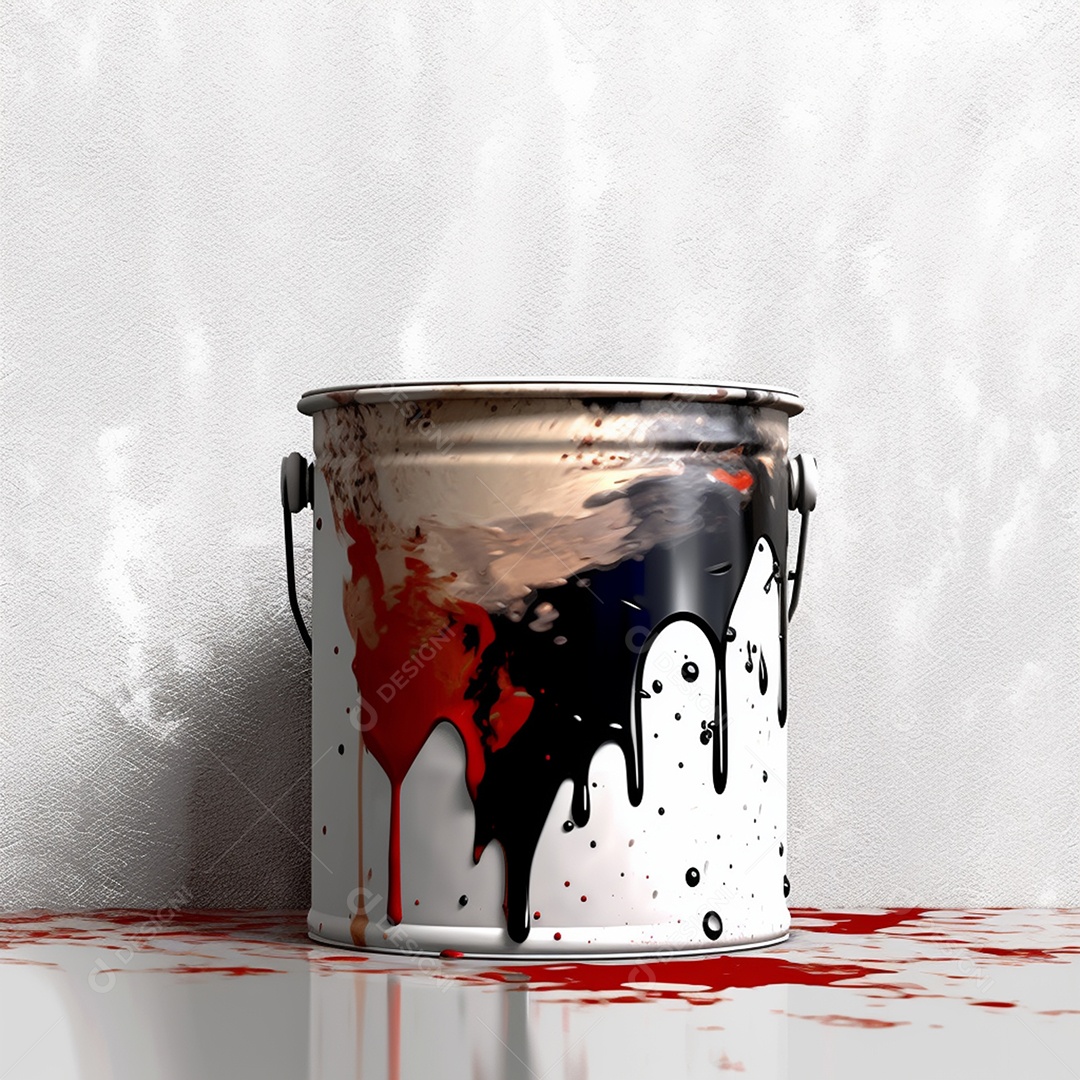 Balde de tinta colorida em parede branca