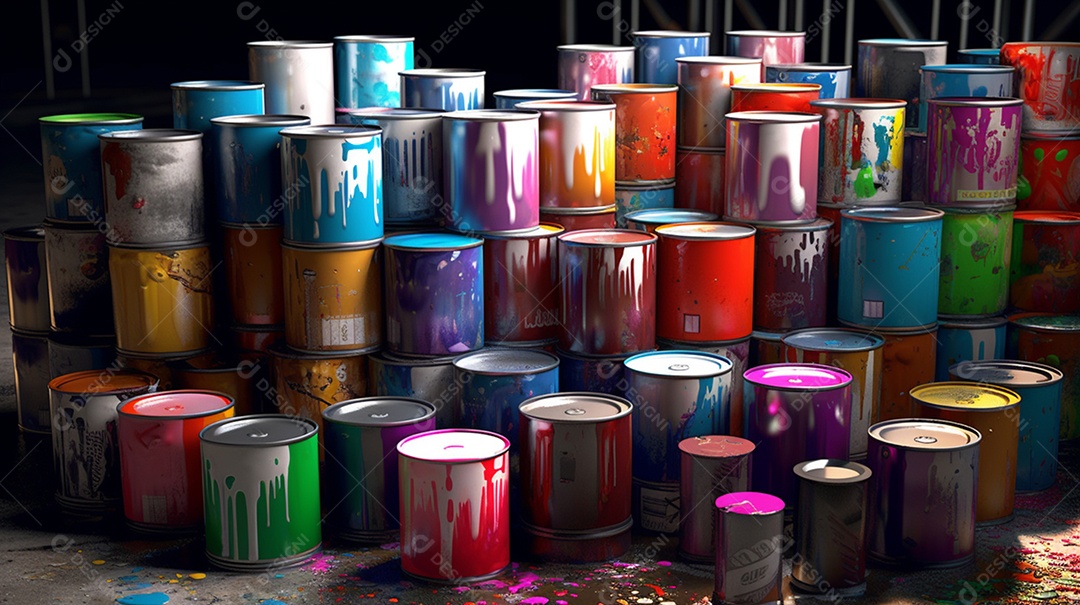 Detalhes de latas de tintas coloridas
