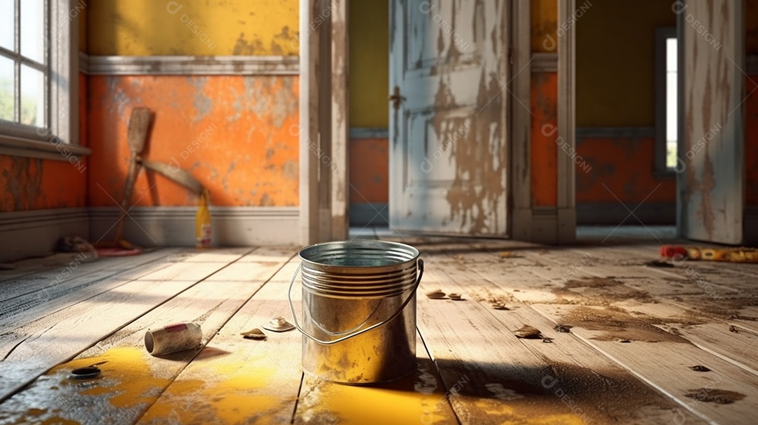 Balde de tinta amarela para pintura