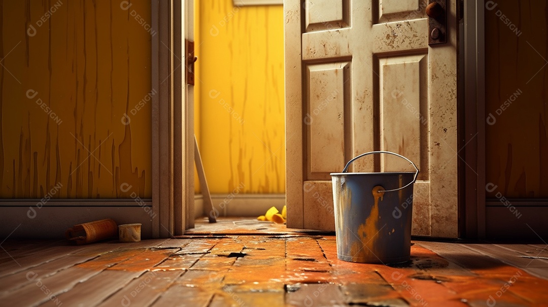 Balde de tinta amarela para pinturas