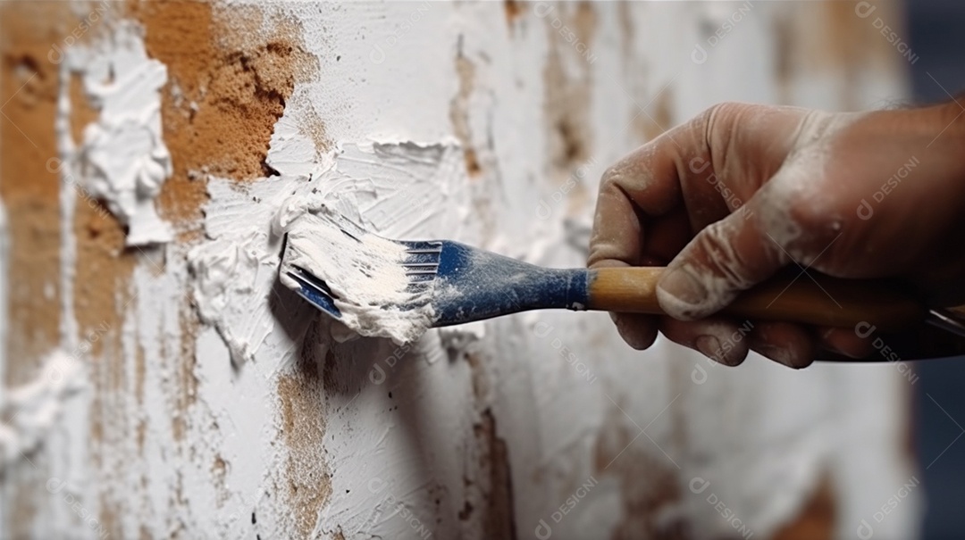 Pintor pintando parede com tinta branca