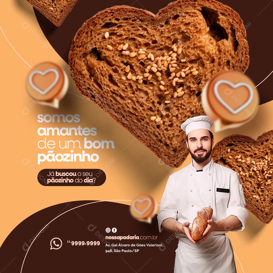Somos Amantes De Um Bom Pãozinho Padaria Social Media PSD Editável