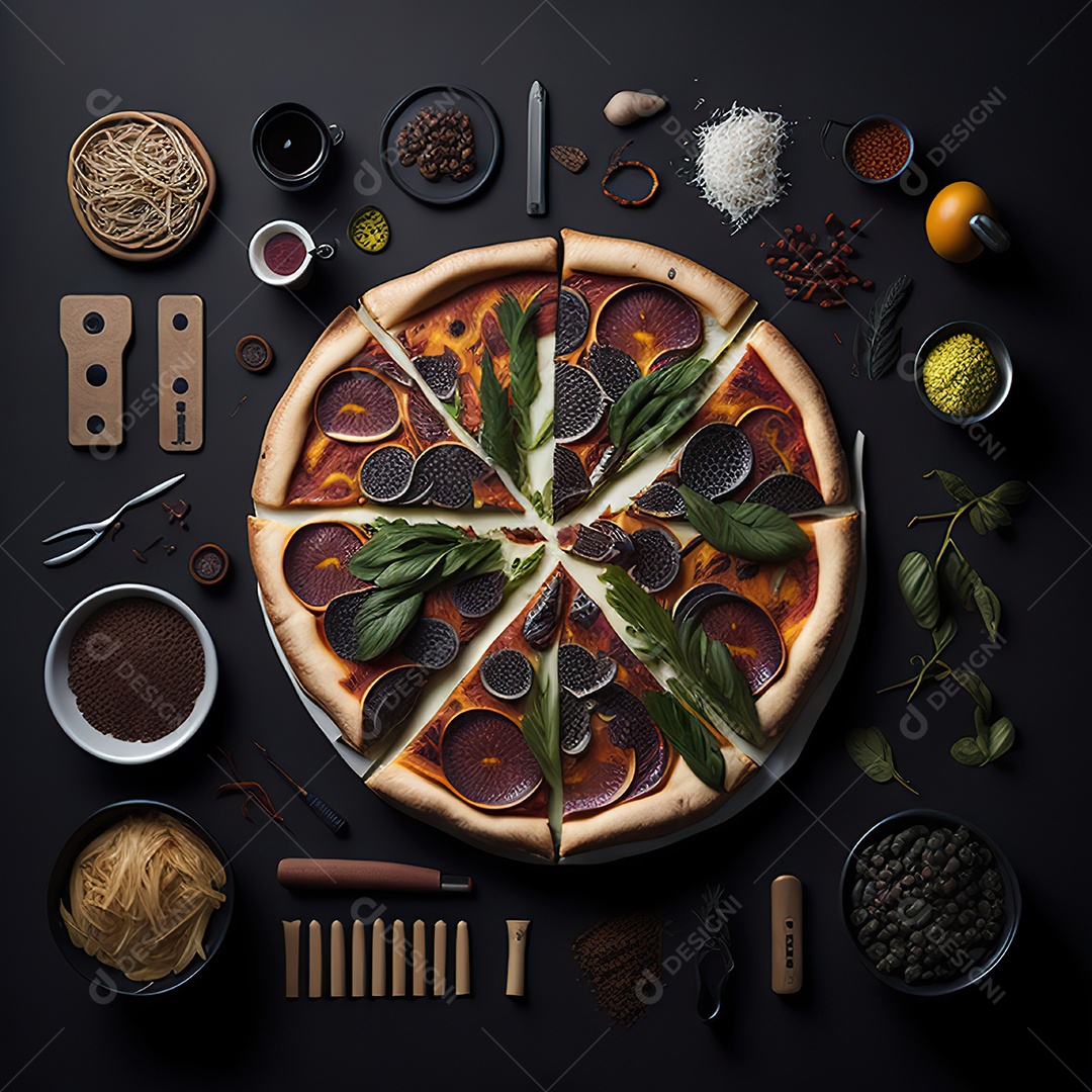 Pizza saborosa sobre uma mesa de madeira