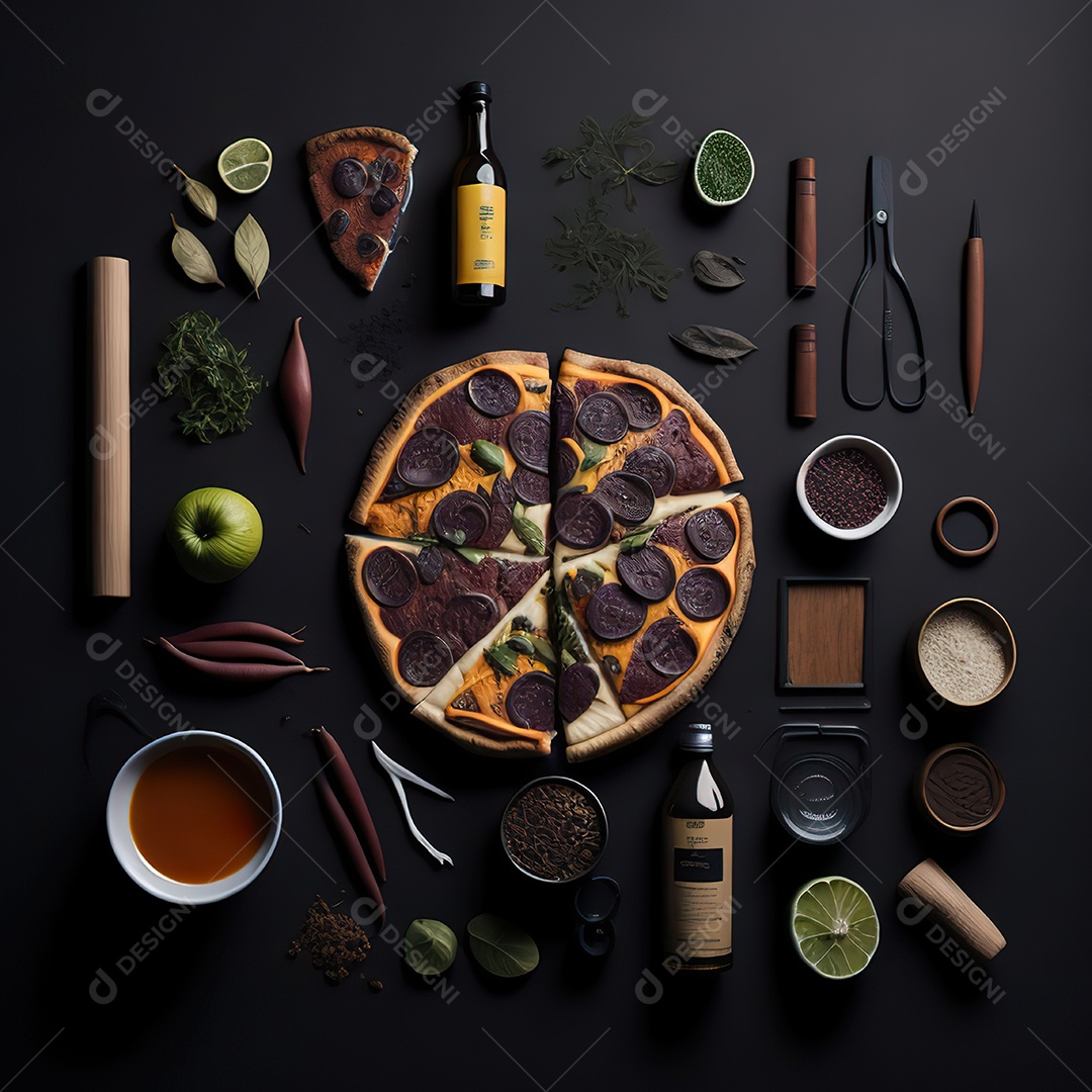 Pizza saborosa sobre uma mesa de madeira