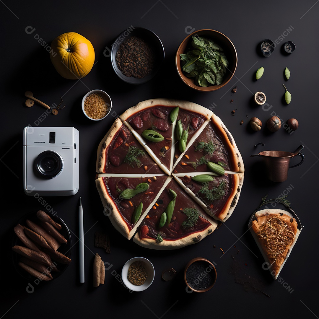 Pizza saborosa sobre uma mesa de madeira