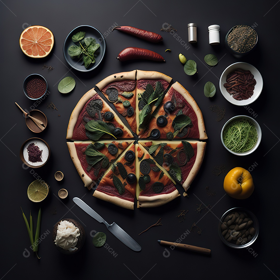 Pizza saborosa sobre uma mesa de madeira