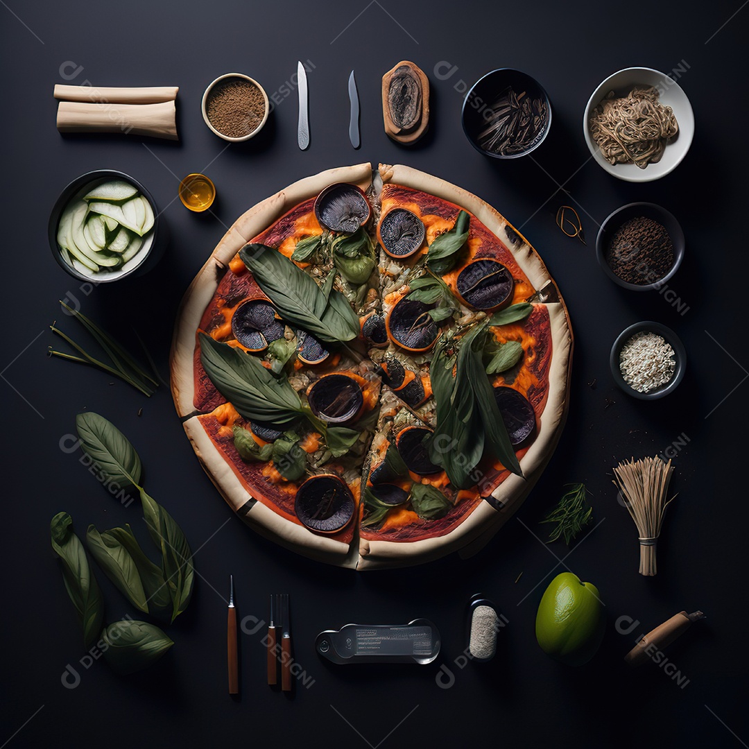 Pizza saborosa sobre uma tábua de madeira