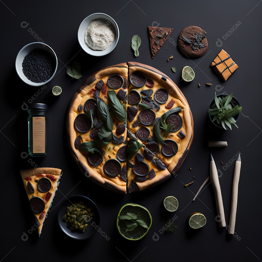 Pizza saborosa sobre uma mesa de madeira