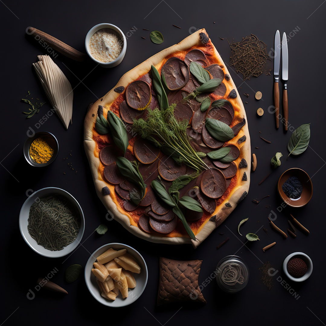 Pizza saborosa sobre uma mesa de madeira