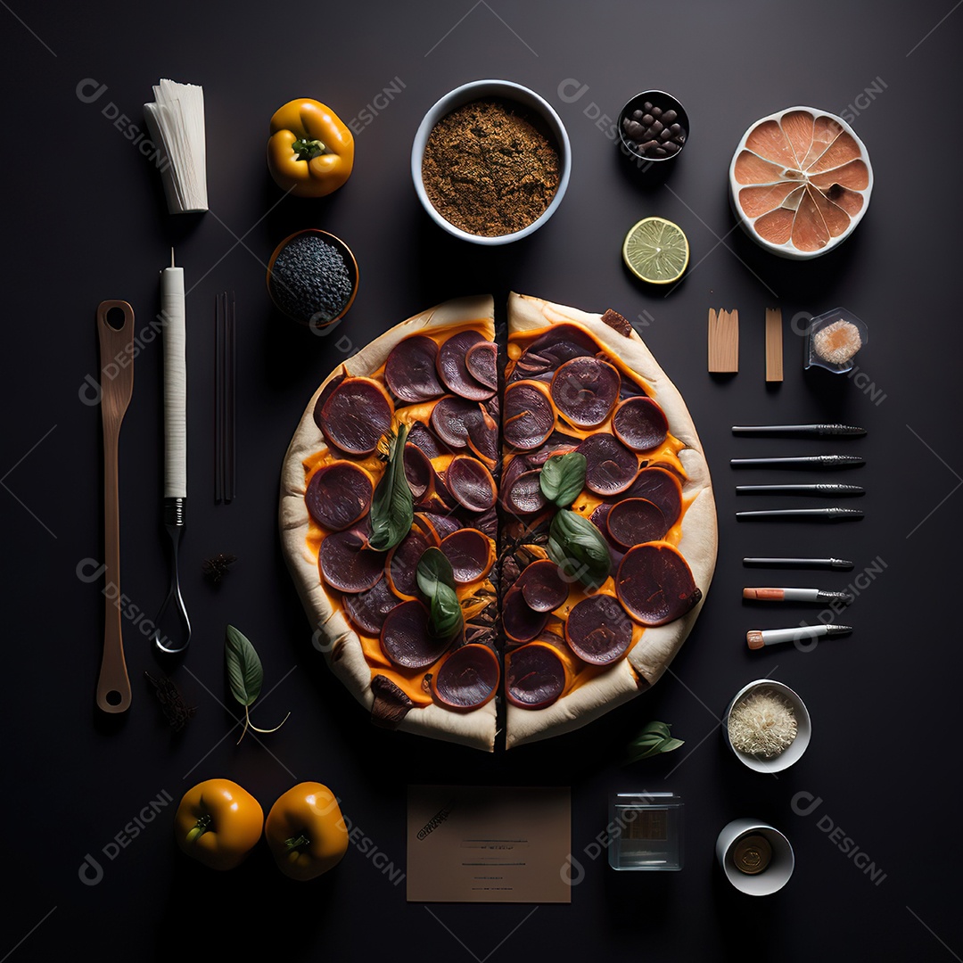 Pizza saborosa sobre uma mesa de madeira