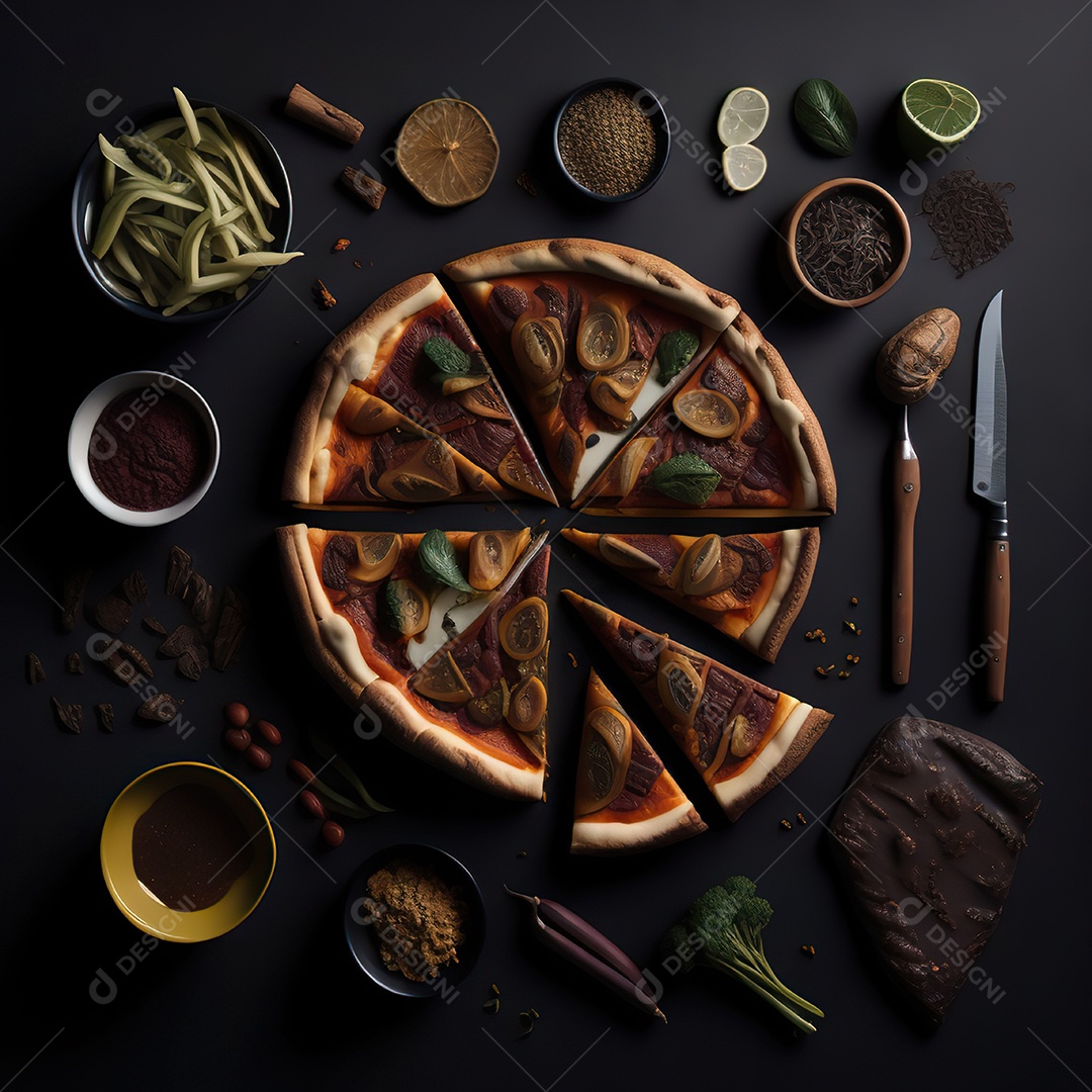 Pizza saborosa sobre uma tábua de madeira