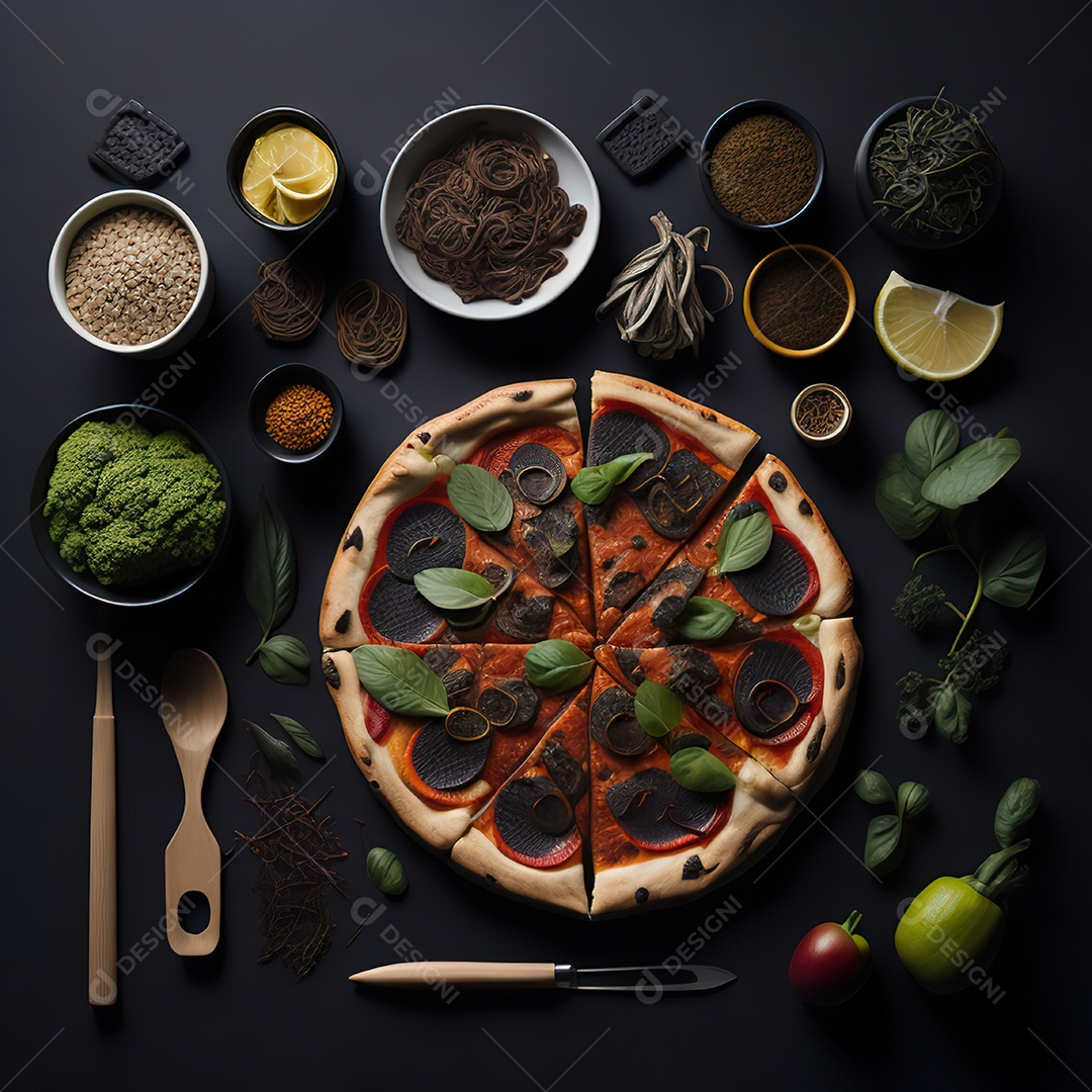 Pizza saborosa sobre uma tábua de madeira