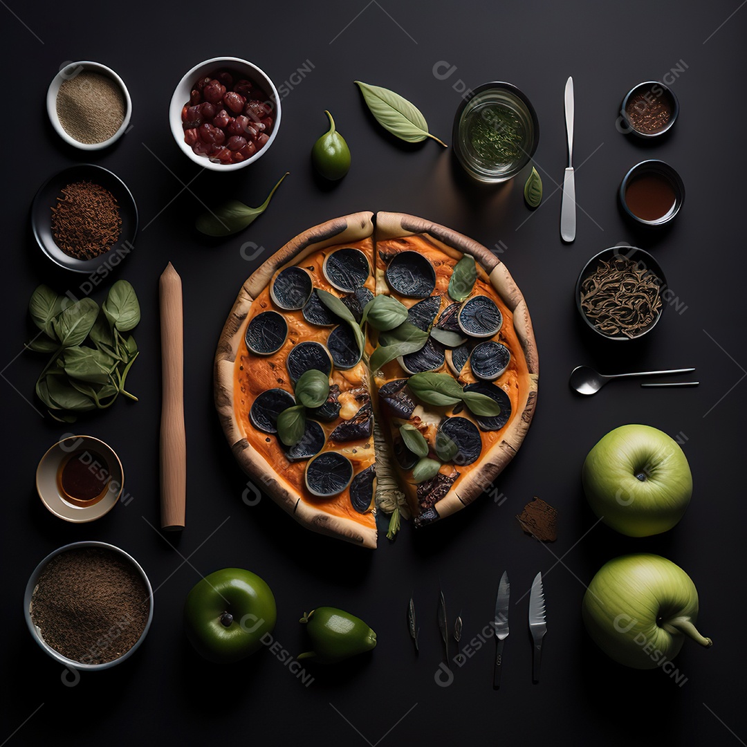 Pizza saborosa sobre uma mesa de madeira