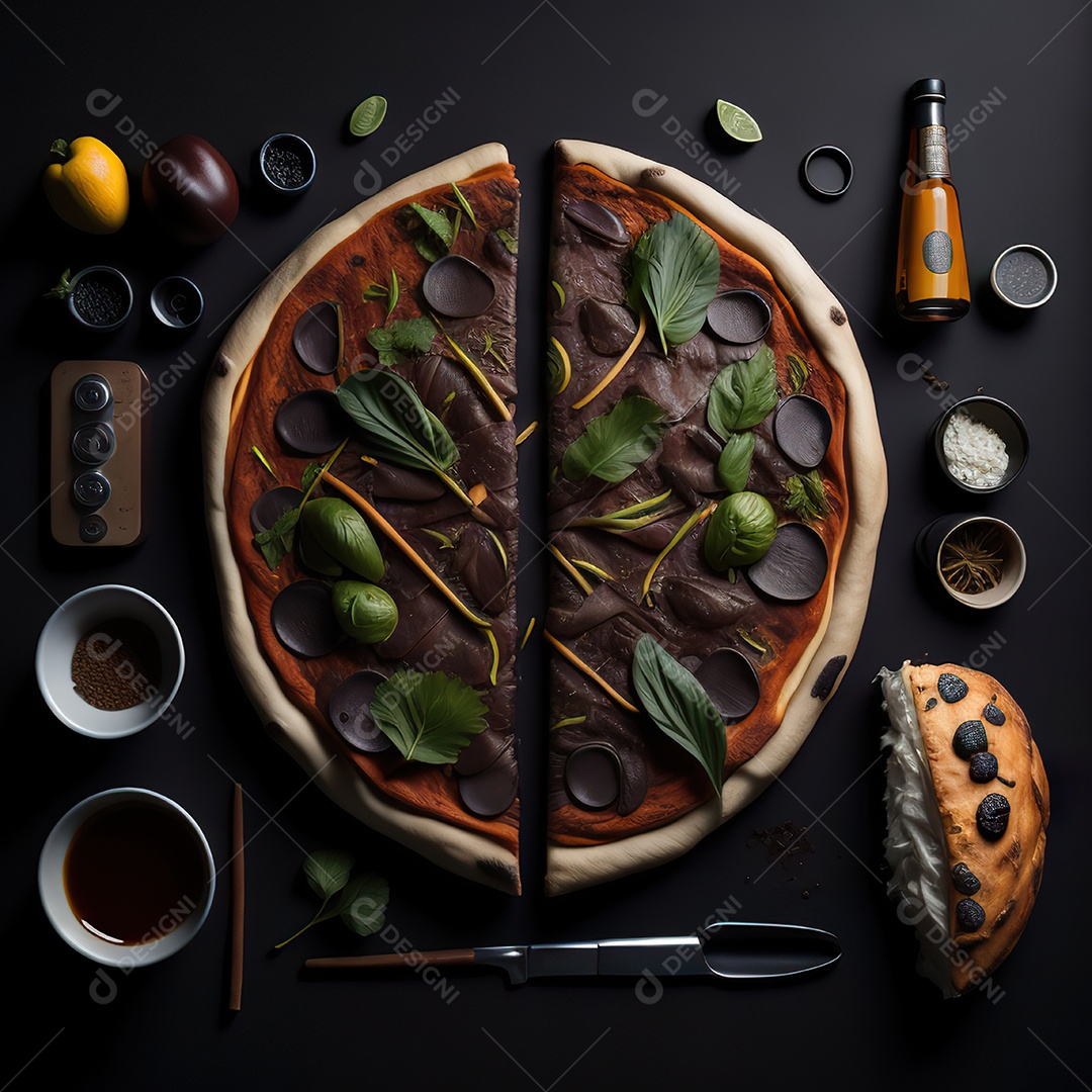 Pizza saborosa sobre uma tábua de madeira