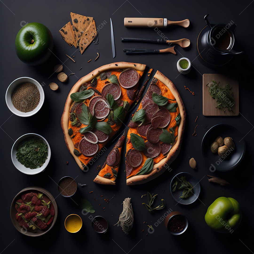 Pizza saborosa sobre uma mesa de madeira