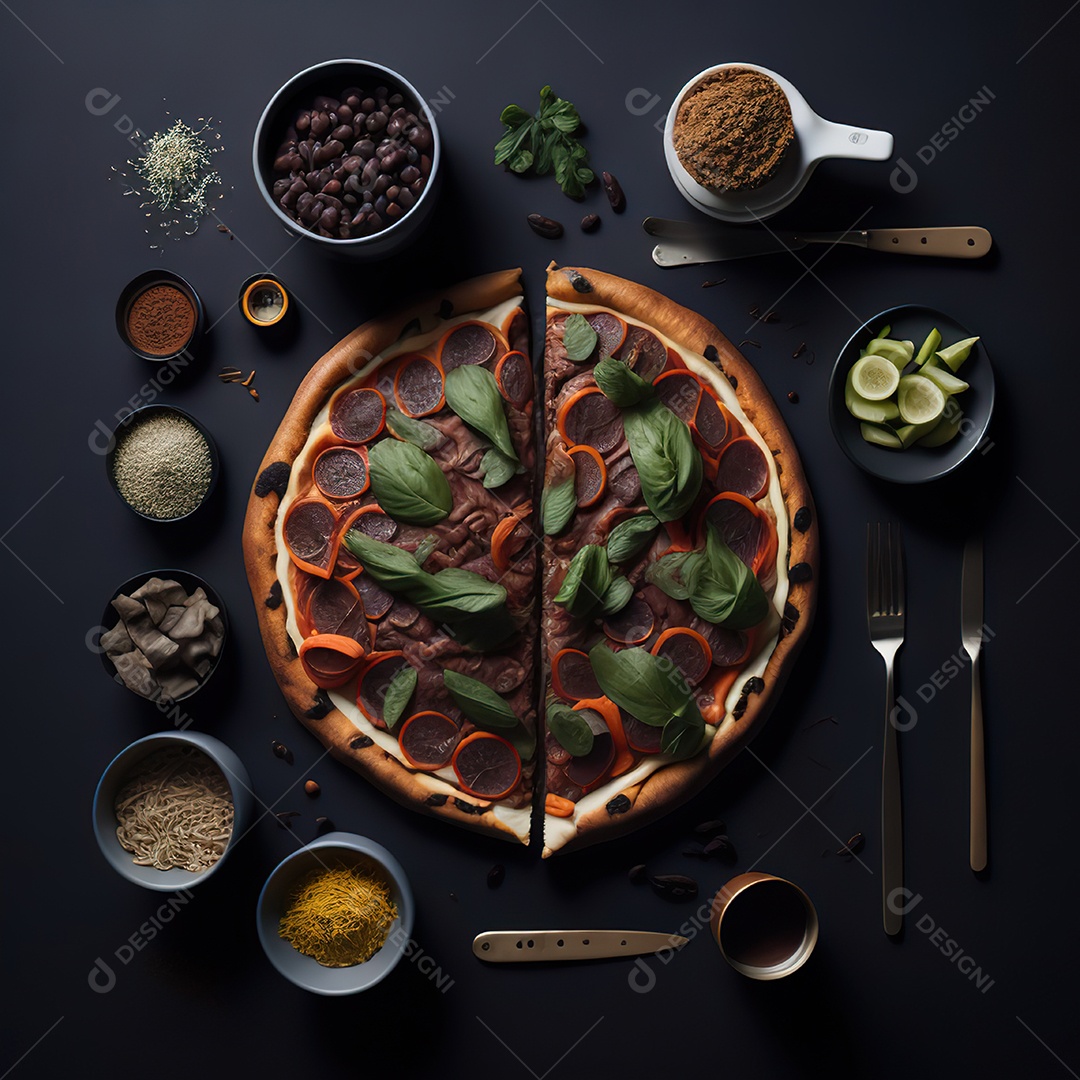 Pizza saborosa sobre uma mesa de madeira