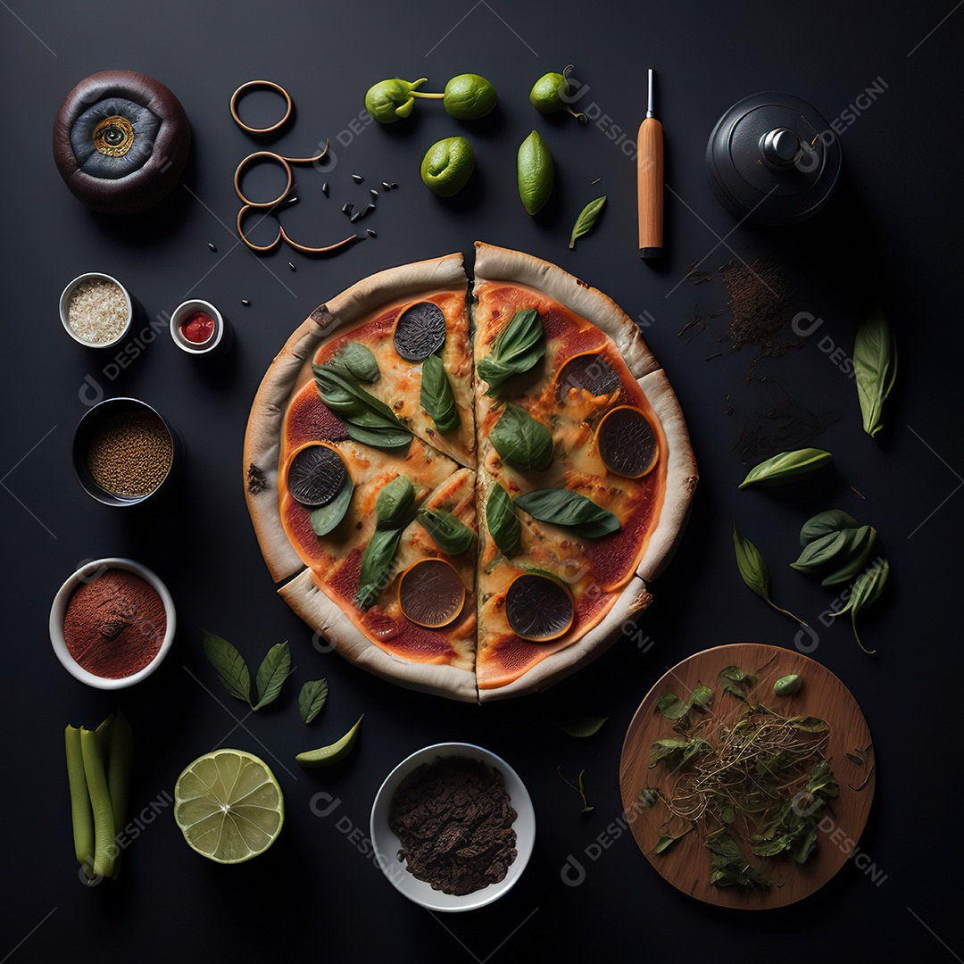 Pizza saborosa sobre uma tábua de madeira