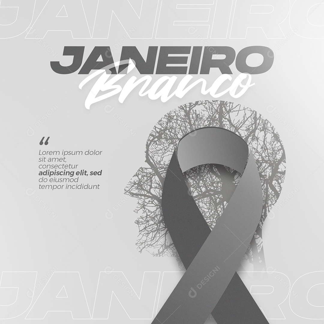 Social Media January White Mental Health Editable PSD Ribbon