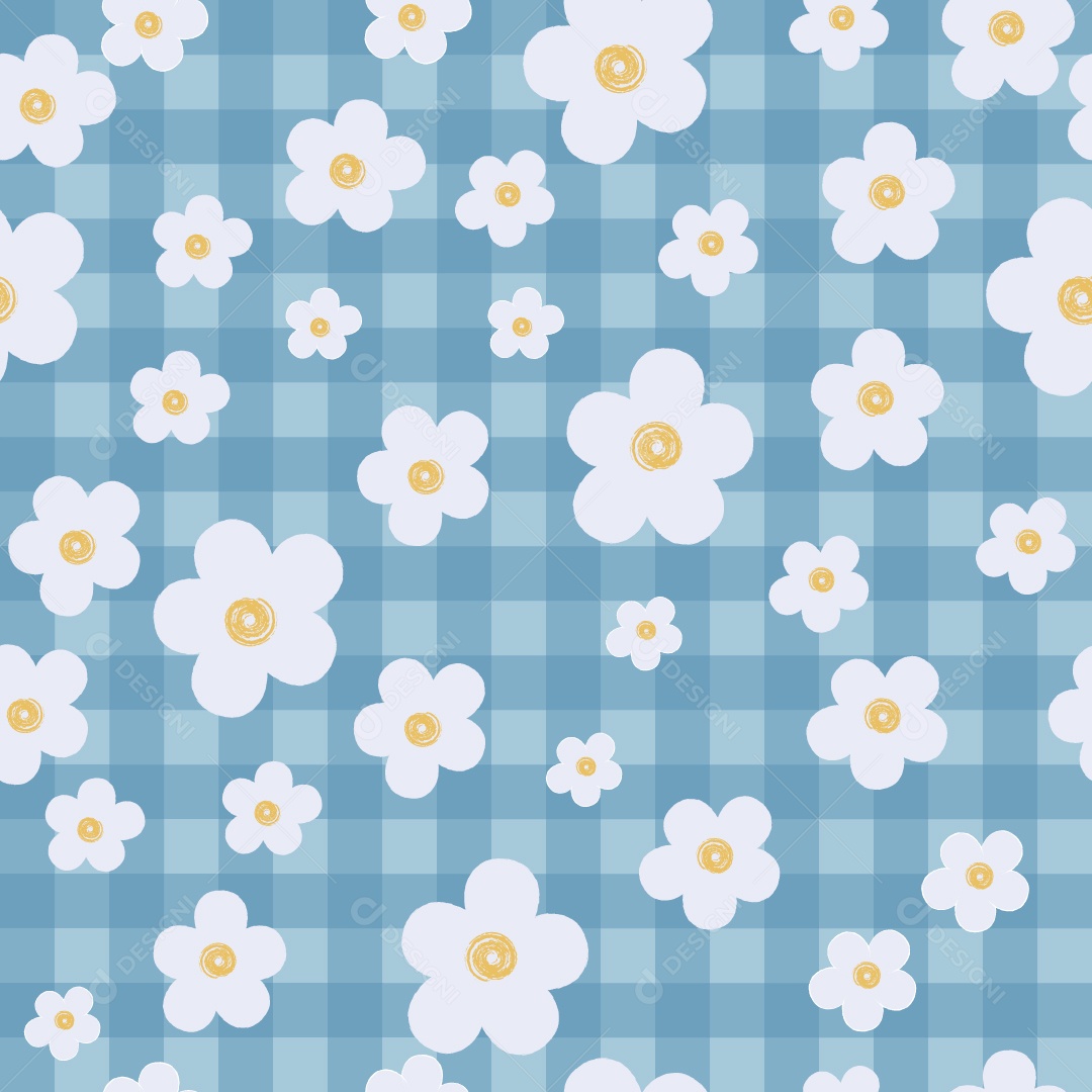 Estampa Rapport Xadrez com Margaridas Vetor EPS