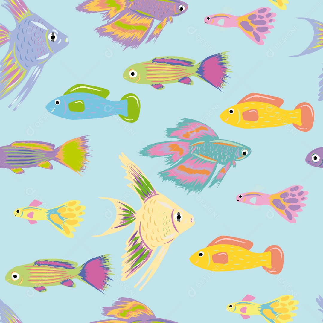 Estampa Rapport Com Vetor de Peixes Coloridos Vetor EPS