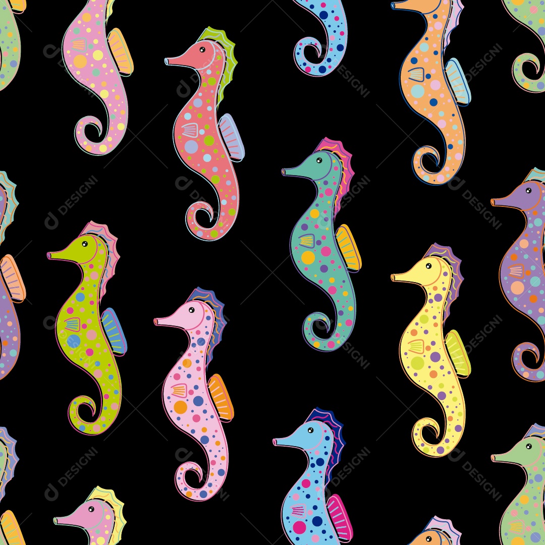 Estampa Rapport Divertida Com Desenho de Cavalo-Marinho Vetor EPS