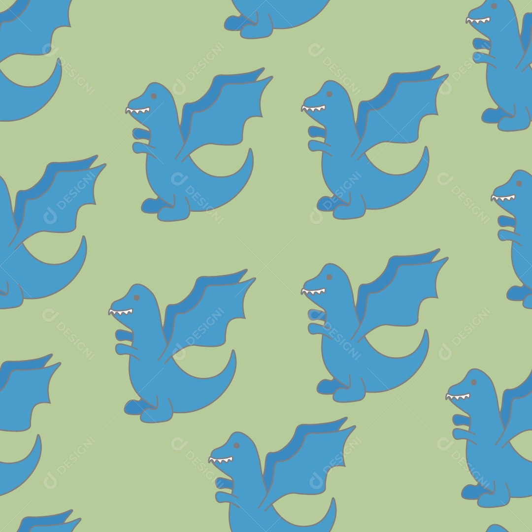 Estampa Rapport Com Desenho de Dragão Em Fundo Azul Vetor EPS