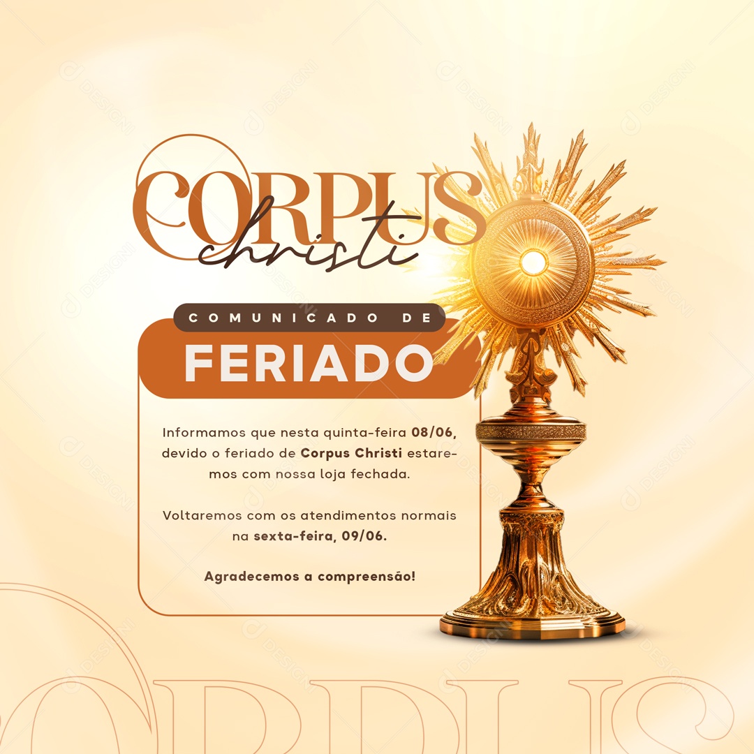 Comunicado De Feriado Corpus Christi Social Media PSD Editável