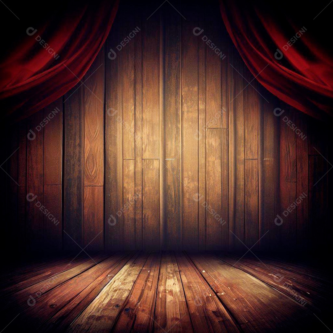 Ia Fundo de Madeira Rústica Com Cortinas Vermelha Social Media PSD Editável