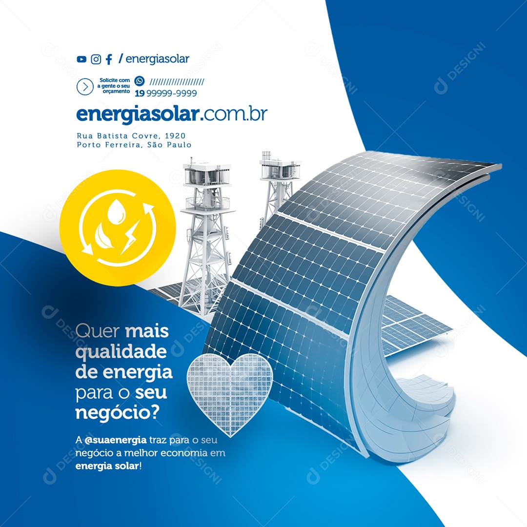 Quer Mais Qualidade De Energia Para O Seu Negócio Energia Solar Social Media PSD Editável