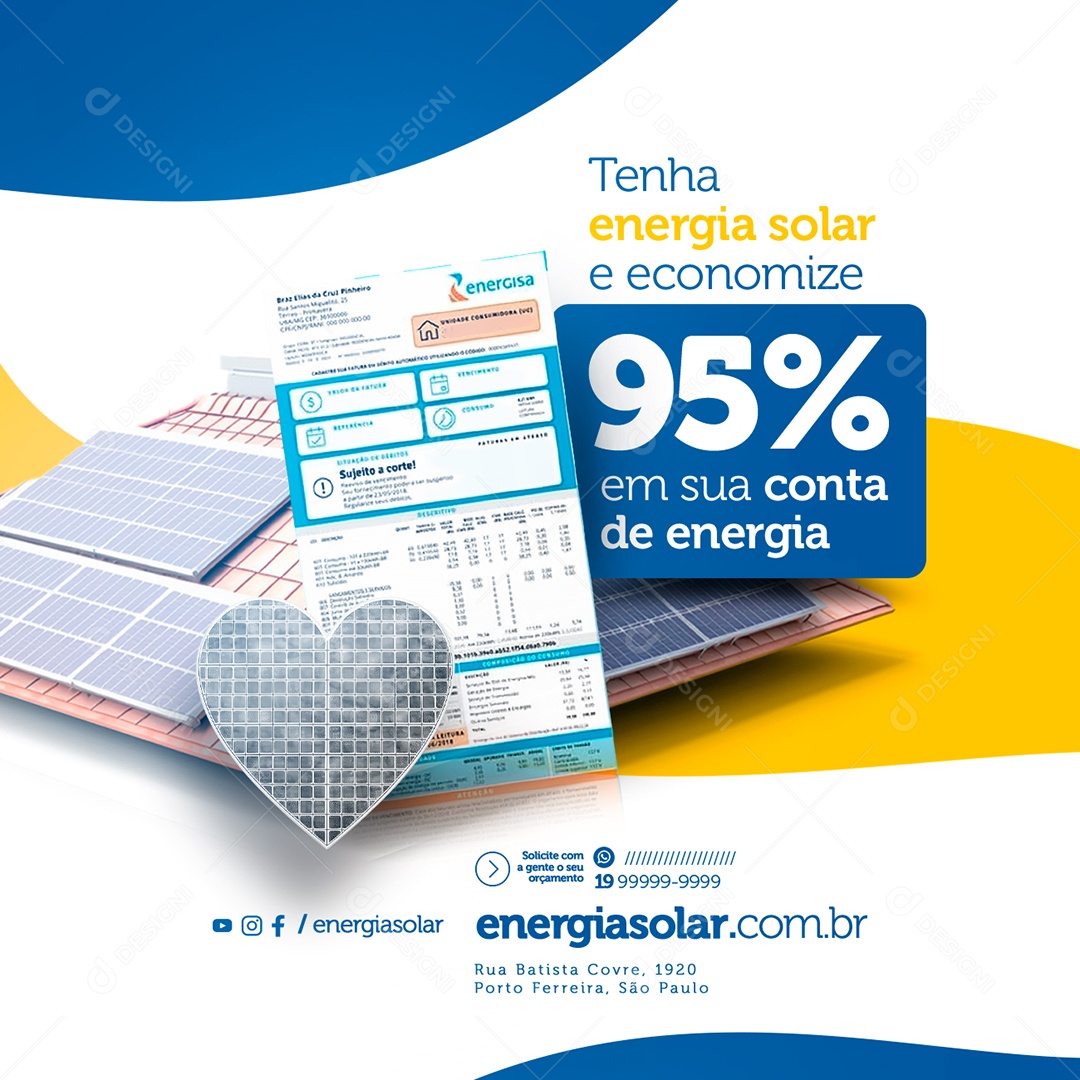 Tenha Energia Solar E Economize 95% Em Sua Conta De Energia Social Media PSD Editável